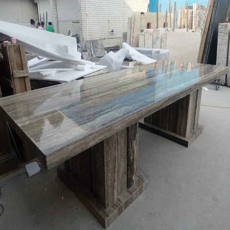Customized Stone Eat Dining Table 6 Seater Honed sealed Marble Travertine Dining Tables