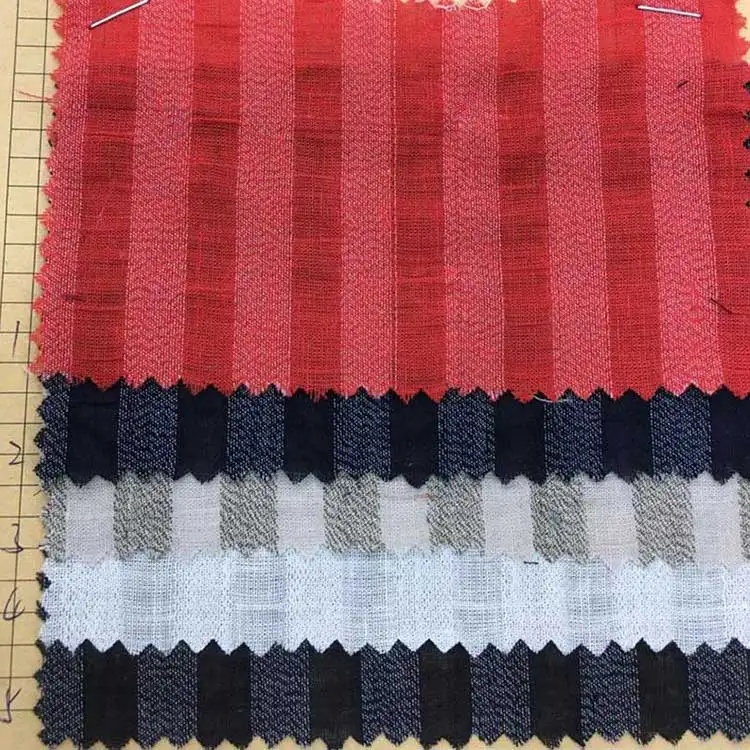 Custom Seersucker Shirt Dress Garment Material Woven Melan Men Washed Multi Striped Linen Cotton