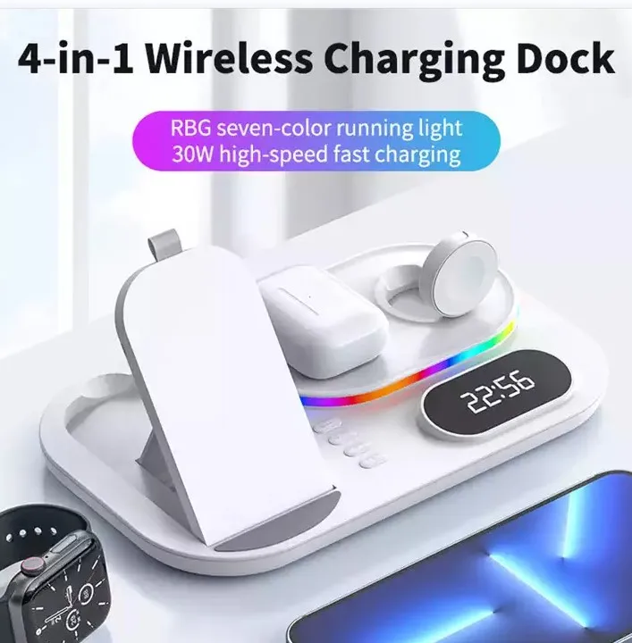 30W RGB LED Multifunctional Wireless Charger 3-in-1 Foldable Magnetic Charger Station with Night Light for iPhone and Samsung