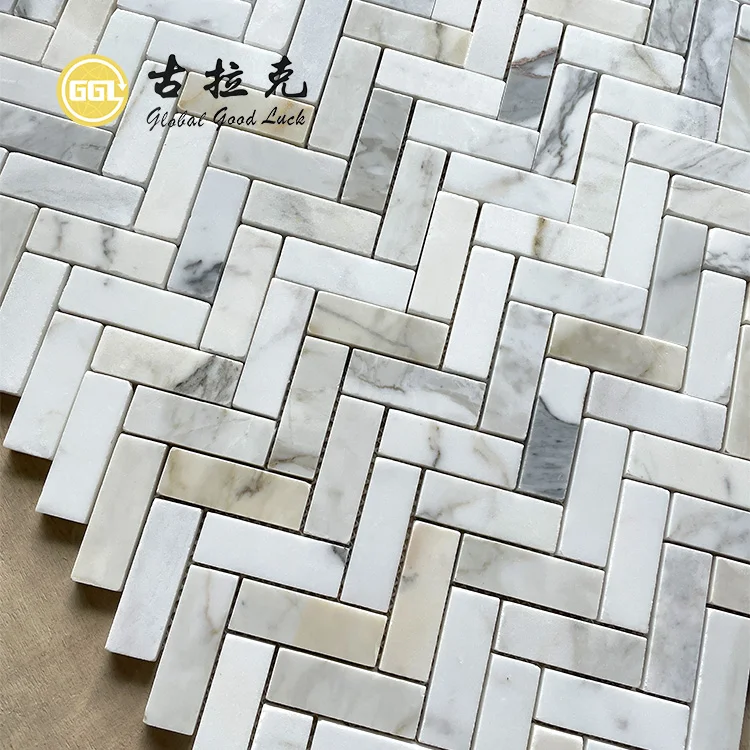 Calacatta Gold Marble Herringbone Marble Mosaic Tile For Bathroom/Kitchen Floor Wall factory