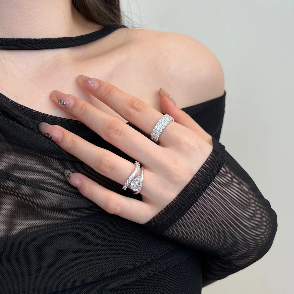 KAKODIY High Quality Jewelry 925 Sterling Silver Eternity Wedding Ring 5A Zirconia Geometric Curve Women's Bridal Dress Up Ring detail 4