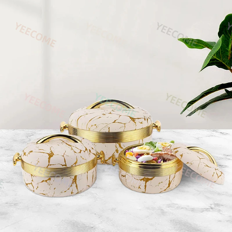 Factory Hot Sale Luxury Food Warmer Sets Of 3 Gold Pattern Food Warmer