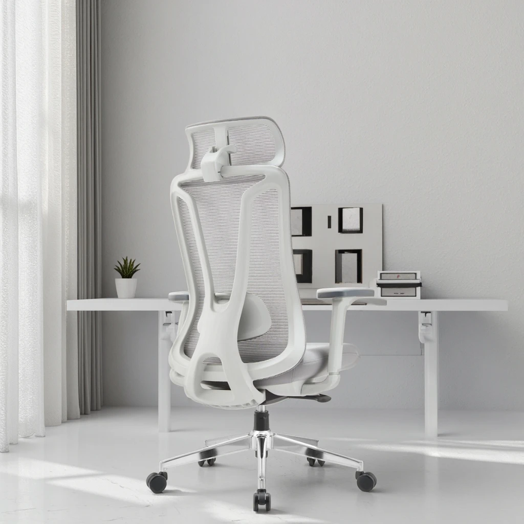 Luxury Grey Ergonomic Chair Advanced Headrest Adjustable 3D PU-Handles Environmentally Certified Office Furniture Premium 5