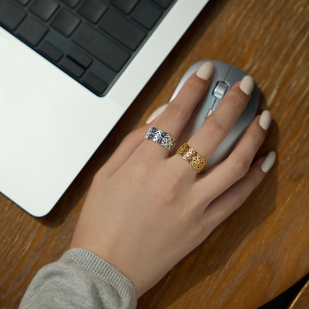 KAKODIY exclusive design luxury rhodium 18K gold plated 925 Sterling Silver hollow pattern party day use unique jewelry ring detail 10