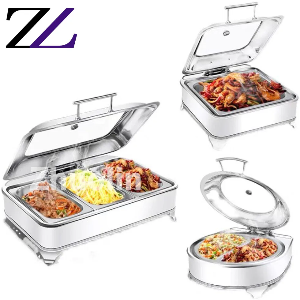 Cheap Buffet Chauffant Pour Resto Pan Round Chauffe Plat Chaffing Dishes with Glass Lid 6l Luxury Buffet Set Stand Chafing Dish