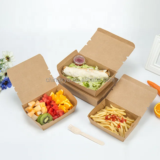 XYA food grade disposable light food packing box disposable kraft paper fast food box salad takeout packing box details