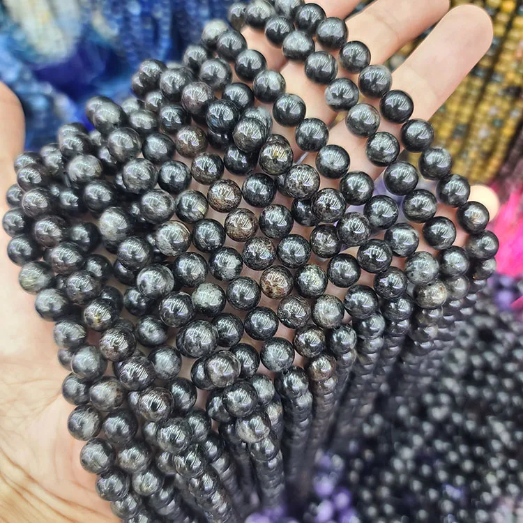 SB7178 Genuine Natural Gemstone Black Arfvedsonite Beads