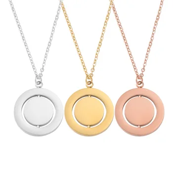 personalized pendant necklace custom custom engraved gold stainless steel necklace Laser Logo Spinner Rotatable pendant necklace