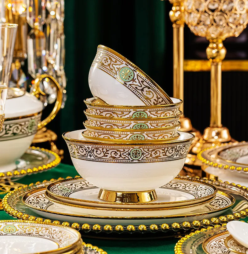 Luxury Gold Rim Bone China Dinnerware Set - Elegant Ceramic Dishware ...