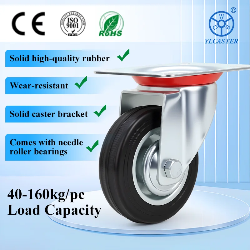 Wholesale Zinc Plated Black Solid Rubber Tire Silent Swivel Locking Brake 3 Inch Rubber Wheel Casters for Industry Application