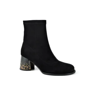 Women's Black Suede Ankle Boots-ZIP Closure Chunky Heel Slim-Fit Footwear Fashion Summer Autumn
