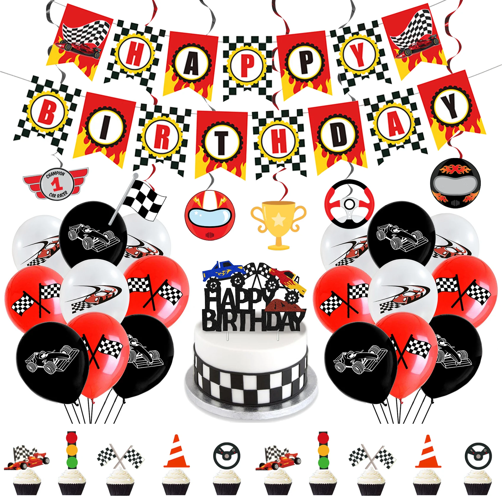 Nicro Happy Birthday Race Car Theme Celebration Style Various Latex ...