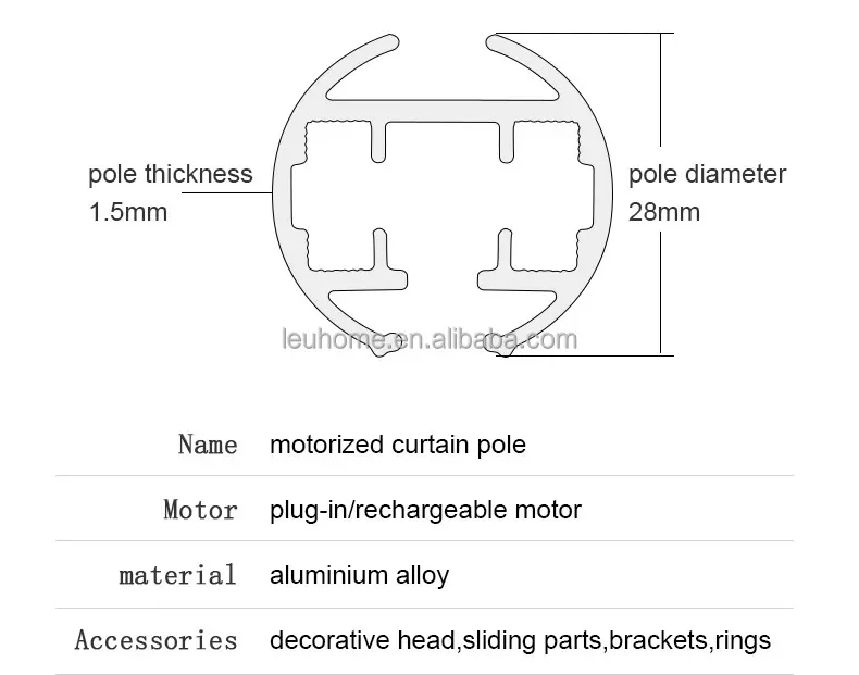 Customized Size Smart Control Motorized Single And Double Curtain Tracks Rods For Grommet Top