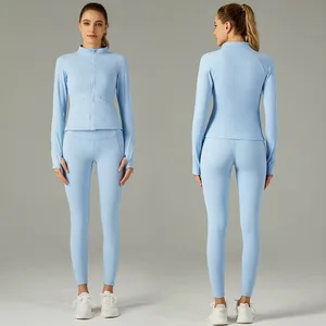 Hot Selling Factory Custom Logo Yoga Jacket Sexy Full Zip Long Sleeve with Solid Pattern