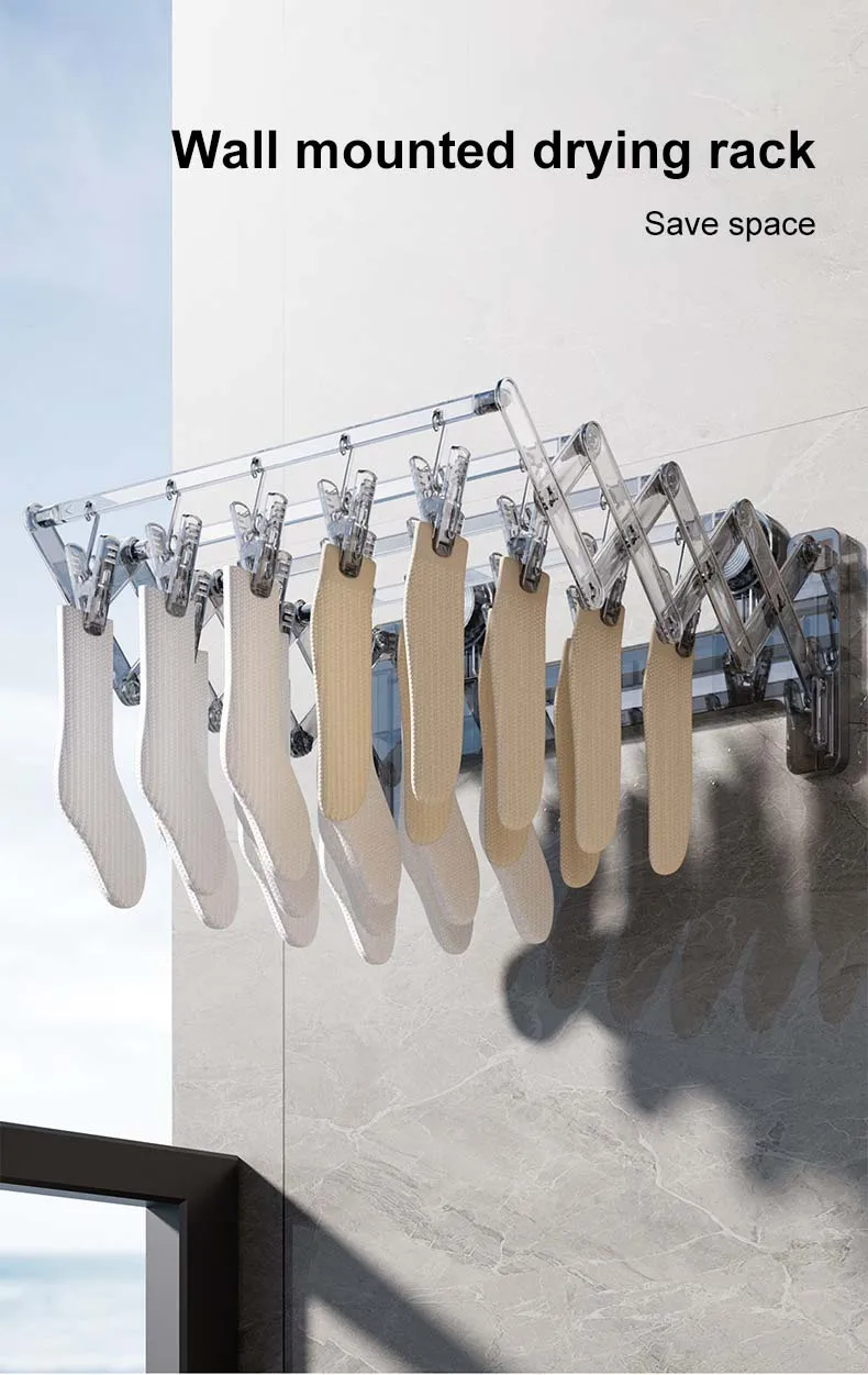 Household Drying Rack with Suction Cup Non-Punch Balcony Folding Hanger Storage Rack for Clothes & Socks Wall Use