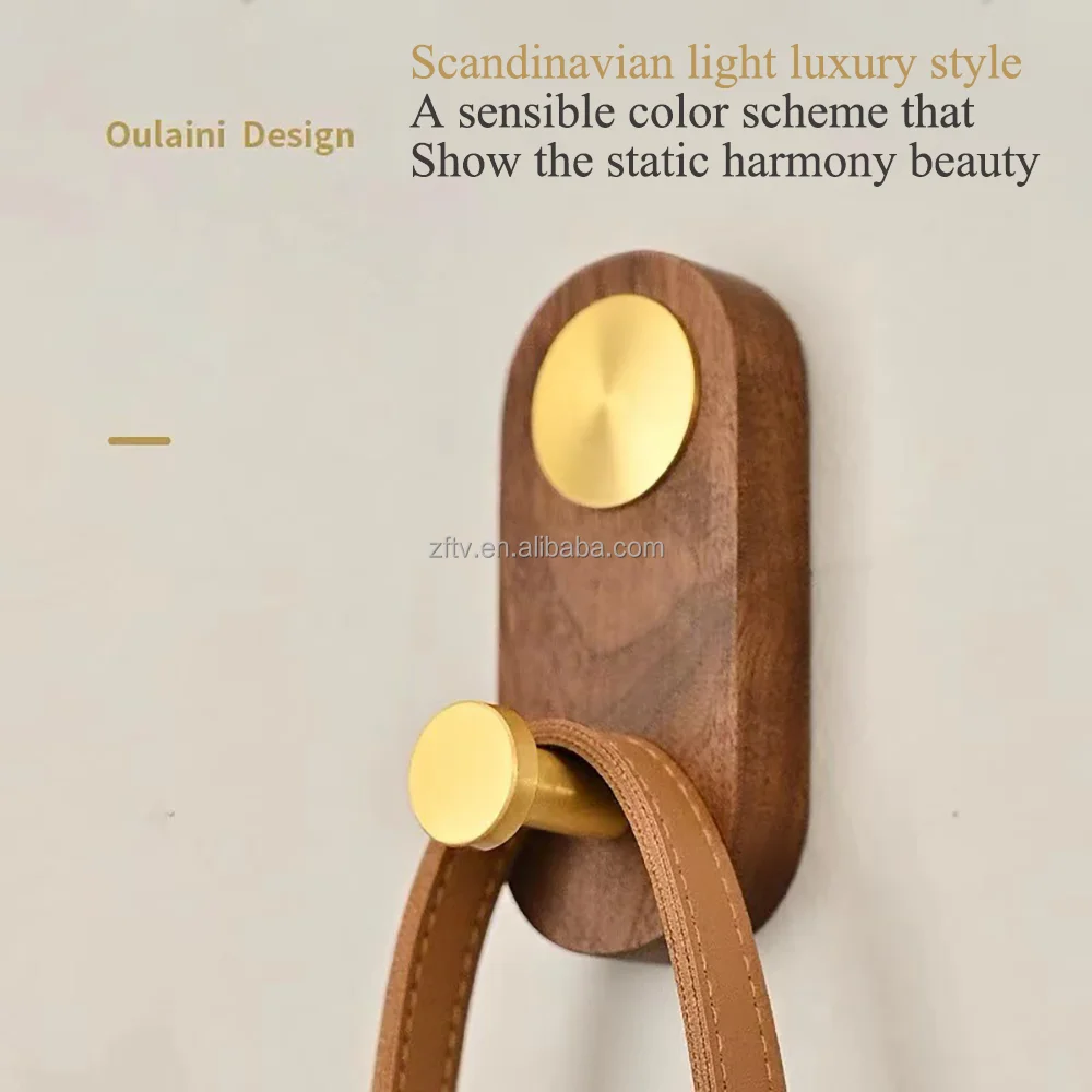 Simple Natural Beech Walnut Wall Mounted Single Wooden Coat Hook Hanger