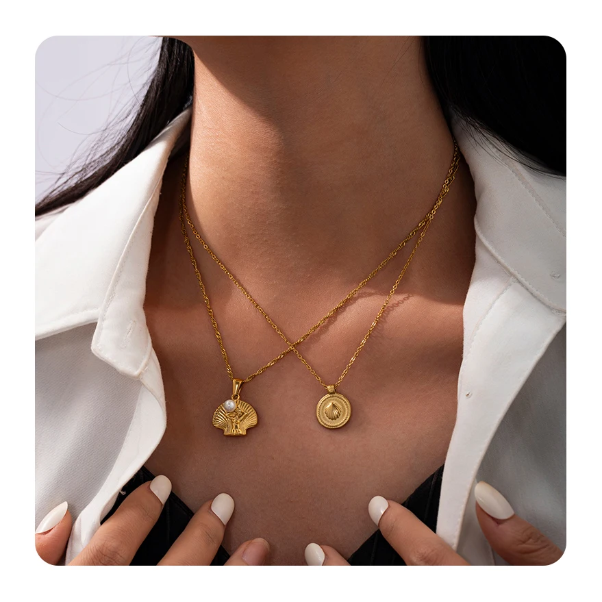 2025 New Arrival Fashion Pendant Chains Necklace Ocean Beach Shell Venus Pearl Charm Stainless Steel with Zircon for Women