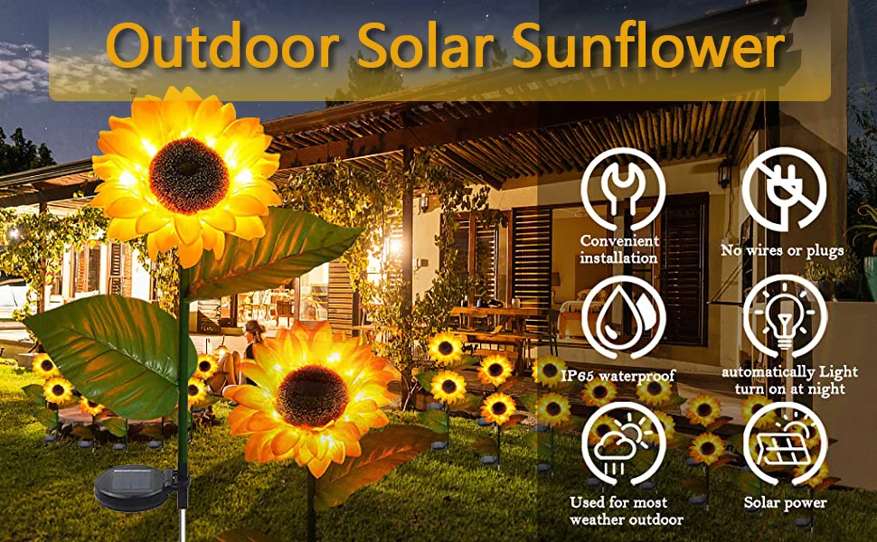 Solar sunflower lights outdoor flower garden stake lights waterproof
