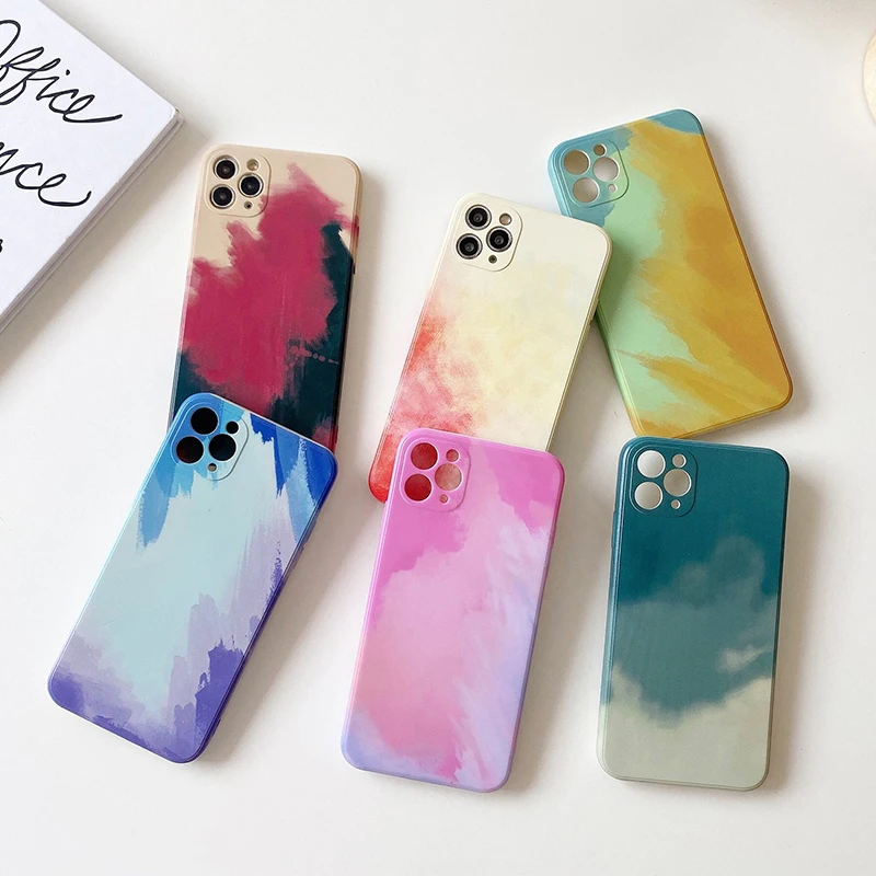 Liquid Silicone TPU Case,Watercolor Blooming Oil Painting Phone Case For iPhone 11 12 13 Pro Max details