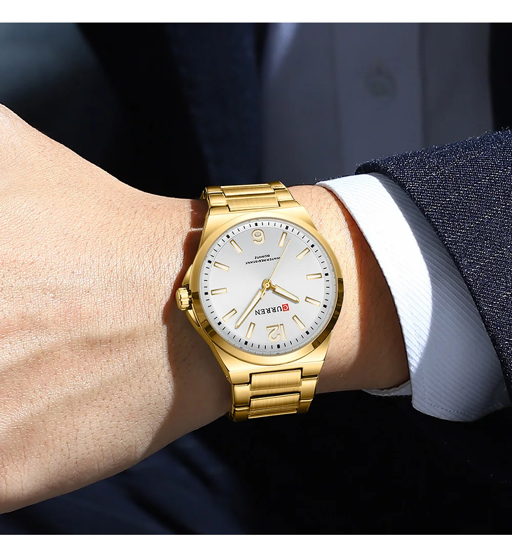 CURREN 8493 Classic Vintage Men's Quartz Watch 42mm Brand Original Wristwatches with Stainless Steel Band Luminous Hands Gift