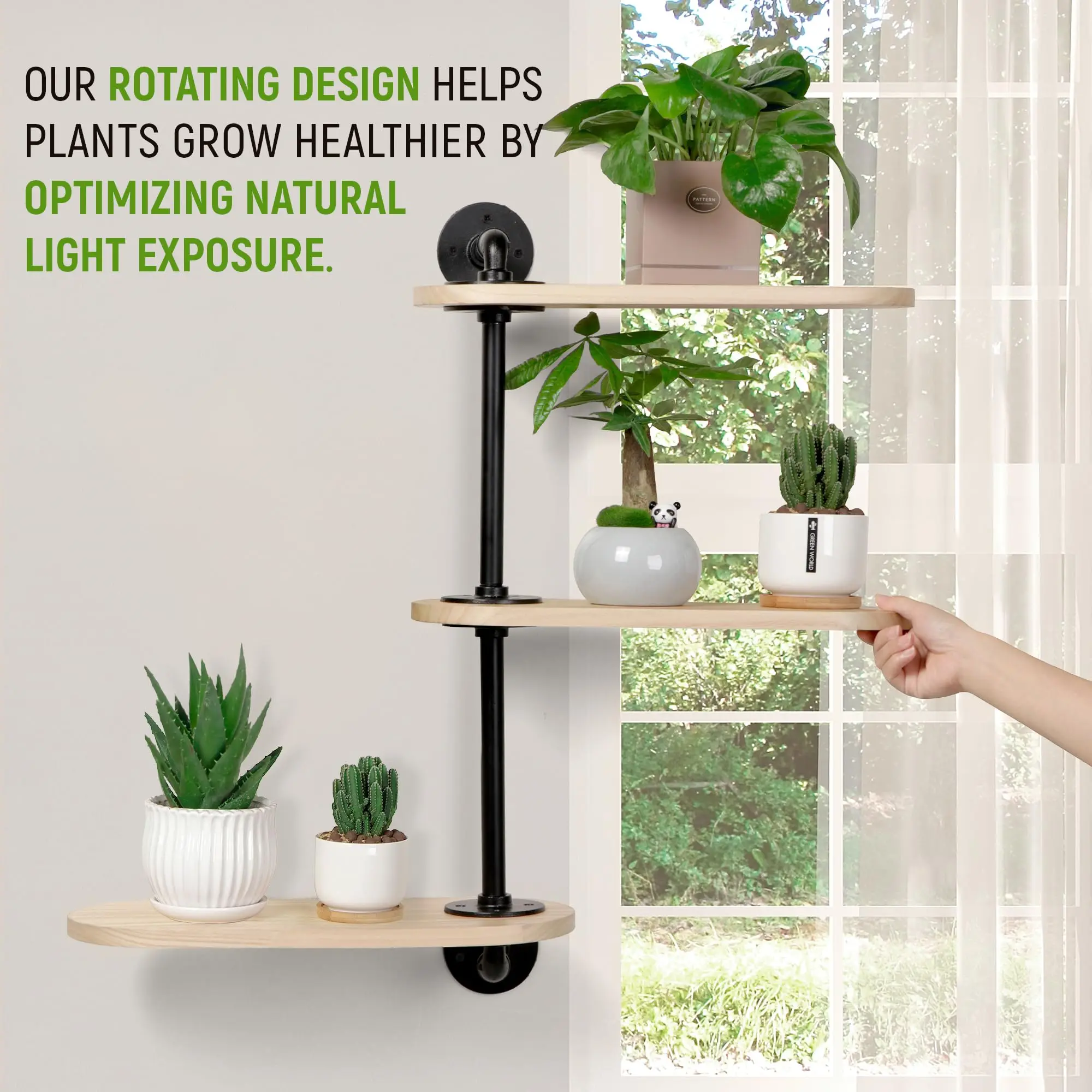 Rotating Window Plant Shelves Wooden Window Shelf For Plants 3 Tier