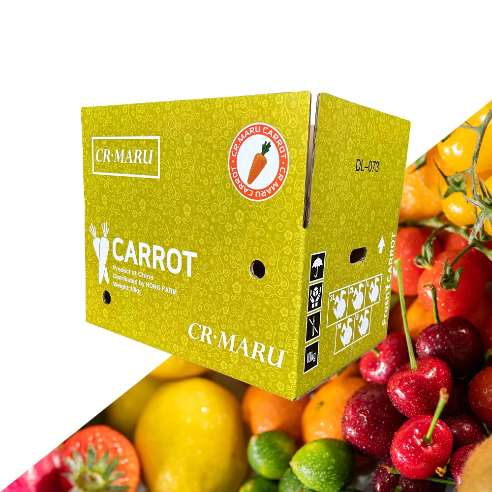 Custom Printed Carrot Corrugated Cardboard Box Stackable Large Square Fruit Vegetable Shipping Storage Packaging Carton Boxes