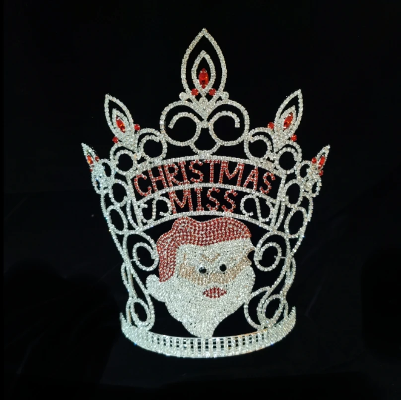Santa Claus Christmas Custom Pageant Crown Large Rhinestone Beauty