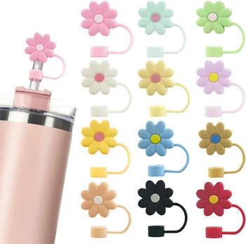 Custom Silicone Flower Straw Topper Straw Cover  Straw Tips Lids  for Tumbler Cup Tumbler