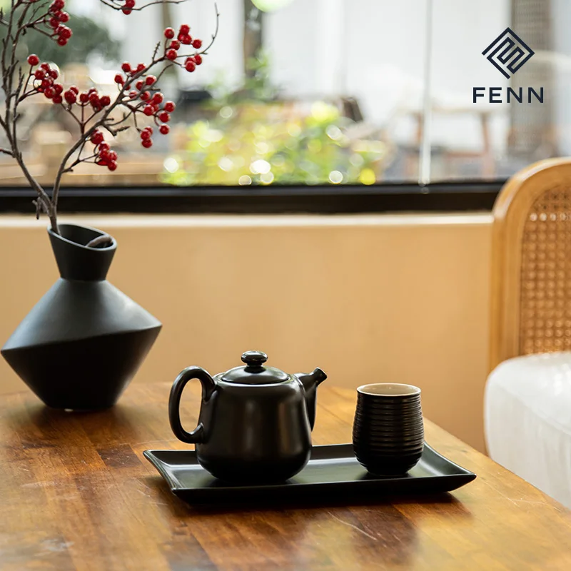 product fenn 150ml customized logo turkish tea cups set of 6 drinking coffee mug ceramic tea cups no handle black matte tea cup gift set-61