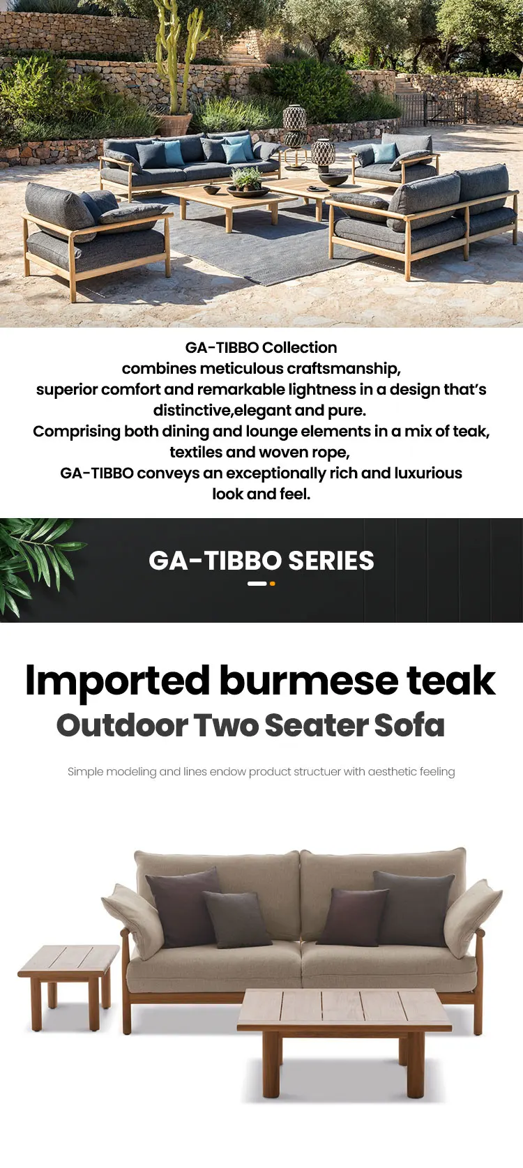 Garden Sofa Set Modern Design Hotel Patio Leisure Furniture Solid Teak