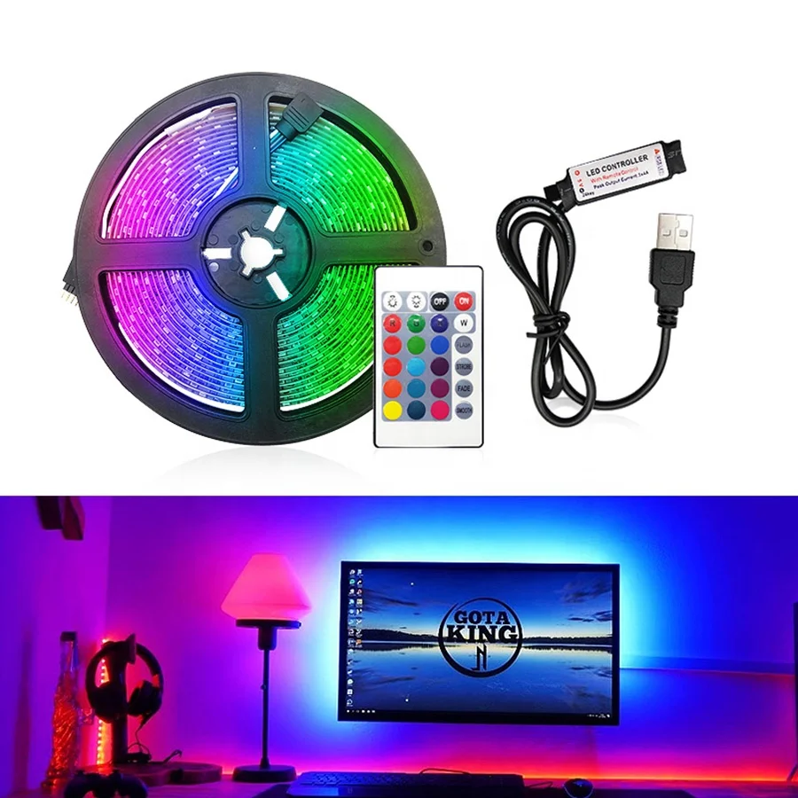 Ip65 Rgb Led Lights 5050 Flexible Tv Backlight Led Strip Lights Usb With 24  Key Ir Remote Controller - Buy Tv Background Light,Usb Led Strip,1m Tv Led  Strip Product on 