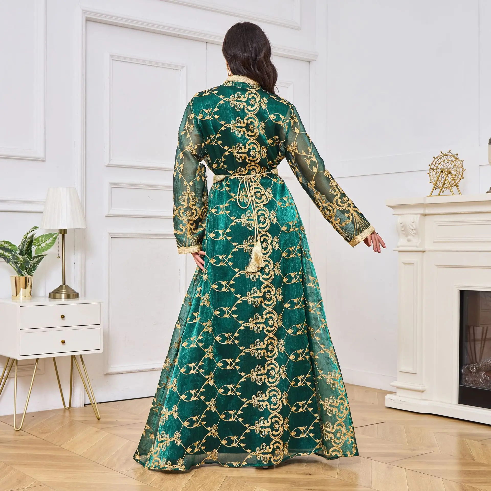 Wholesale Hidjab Robe Muslim Diamonds Green Velvet Abaya Wholesale Hidjab Robe Muslim Diamonds Green Velvet Abaya