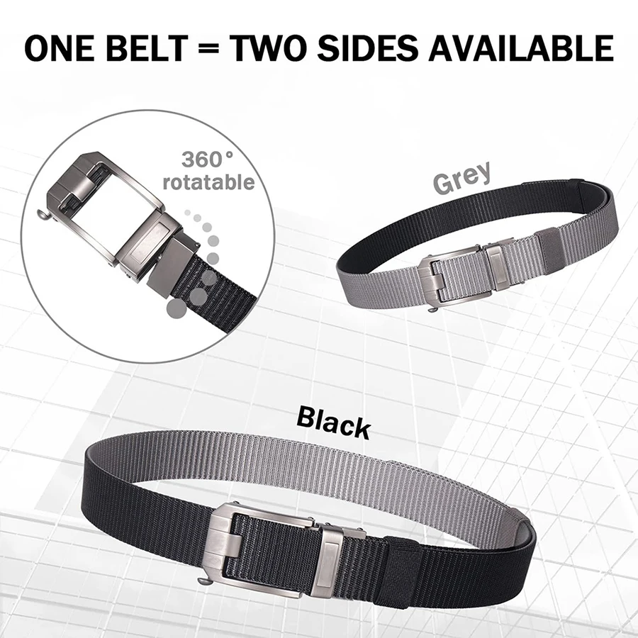 Wear-resistant Lightweight Reversible Ratchet Belt Nylon Web Tactical Work Belt with Automatic Slide Buckle