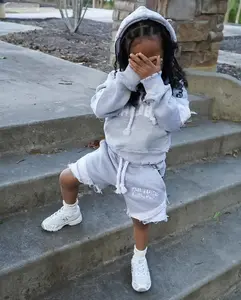 Custom OEM logo 2 Two Piece Ragged Jogger Tracksuit Sports Suit Sweatsuit Embroidery Hoodies and Trousers Sweatshirt Tracksuits