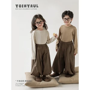 Big Children T-shirt Long-Sleeved Spring Autumn Solid Color Simple Versatile Bottoming Shirt Western Style Parent-Child Wear