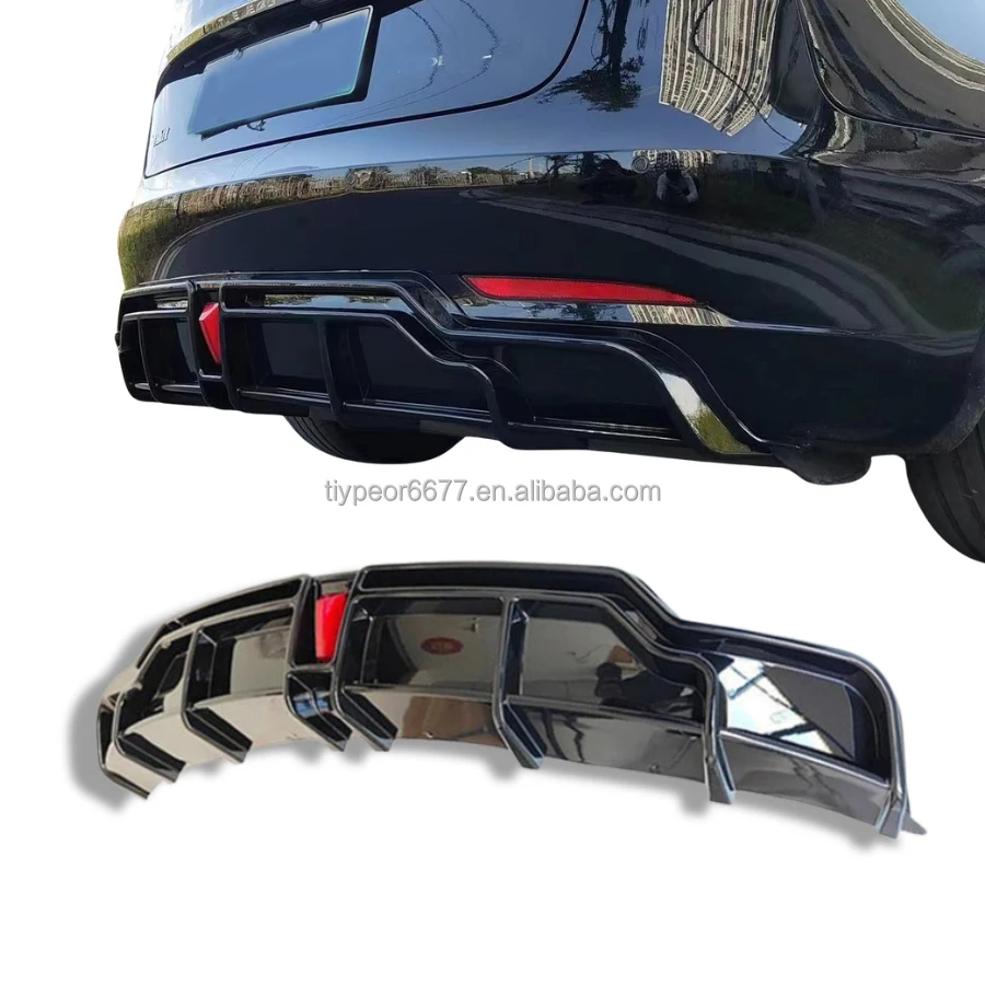product tiypeor rear bumper lower diffuser led light for 2017   2022 tesla model 3 accessories glossy black rear spoiler bodykit-3