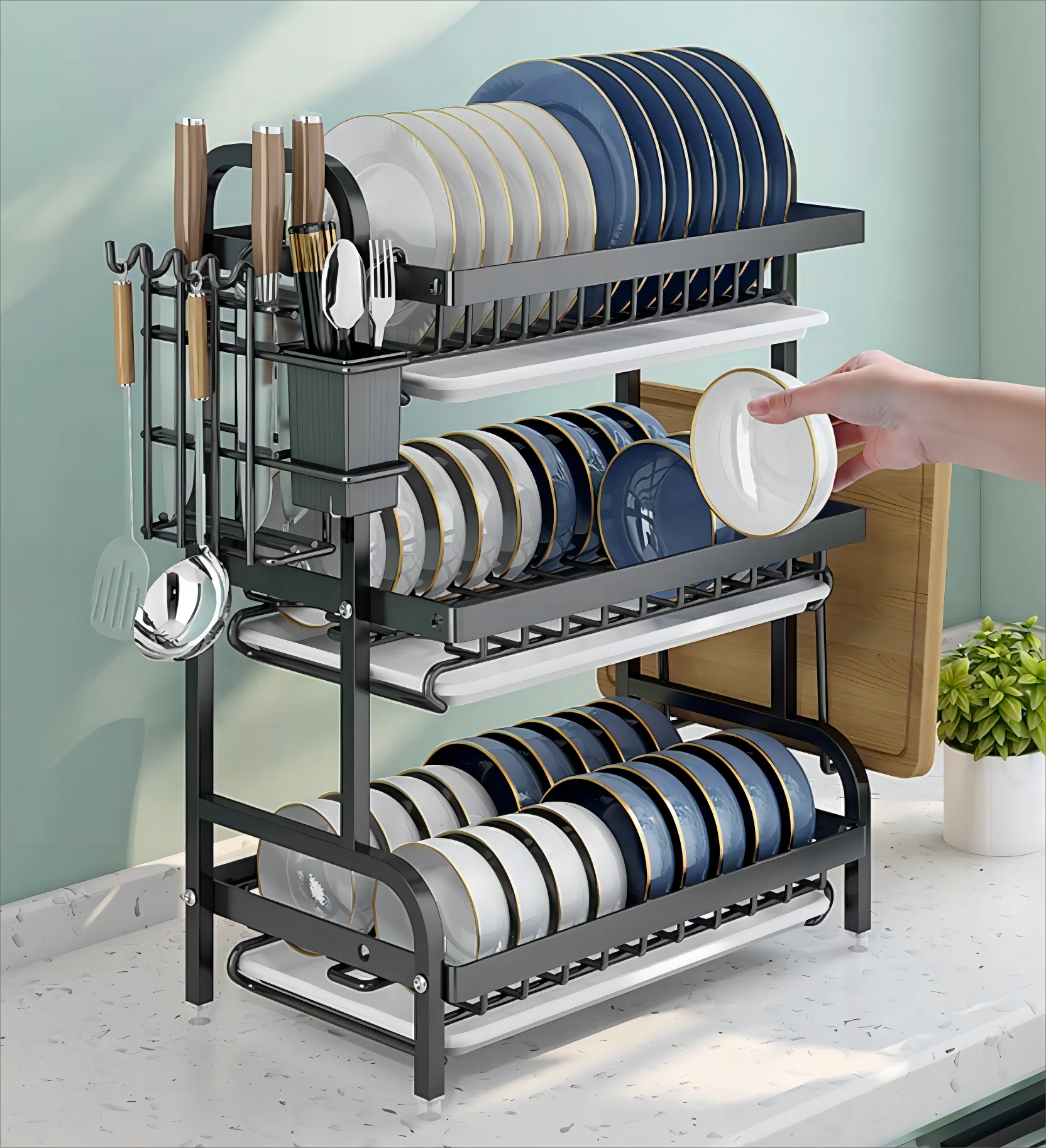 2 Tiers Kitchen Dish Rack Plate Bowl Storage Rack 2-tiers Dish Drainer ...