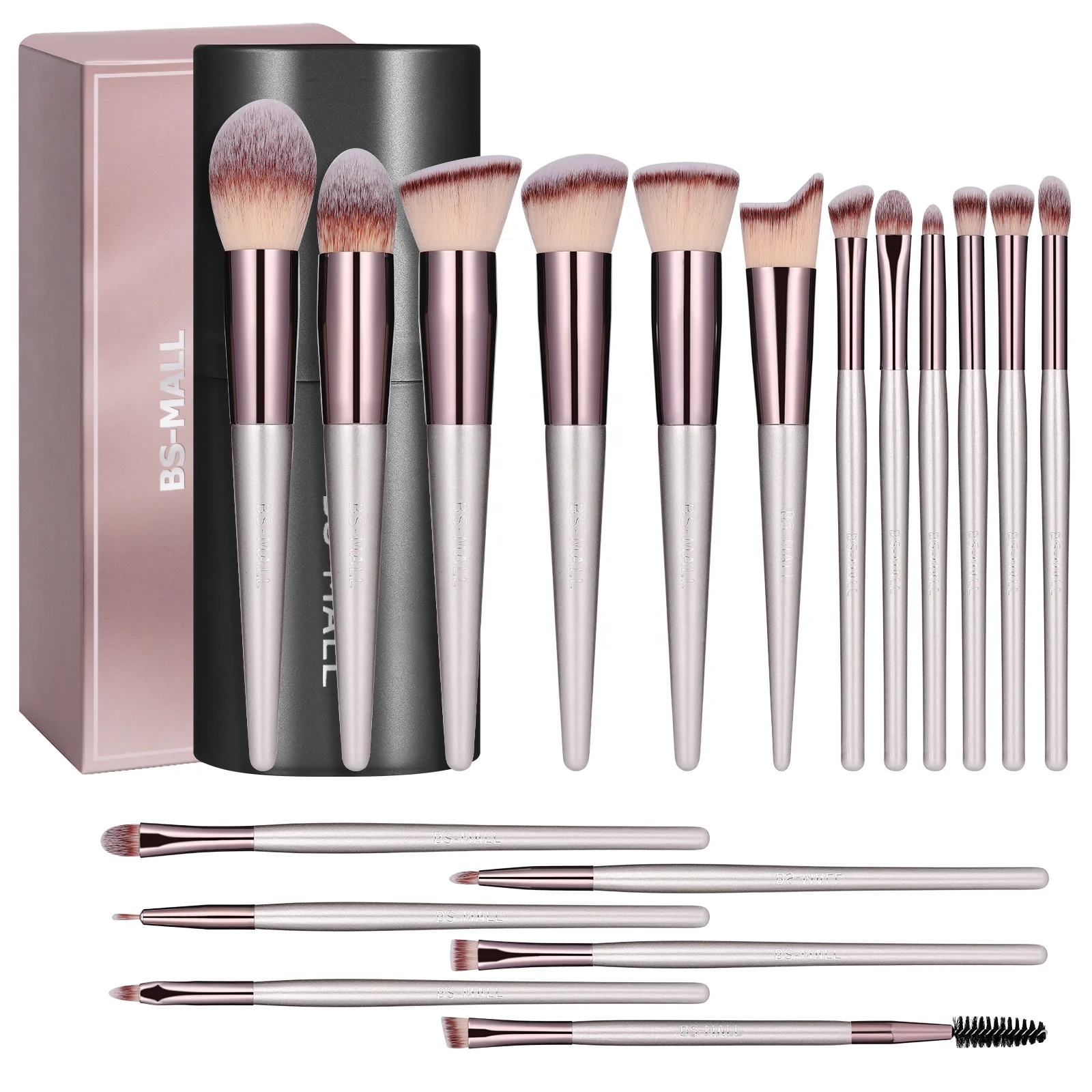 BS-MALL 18pcs Champagne Gold Makeup Brushes Vegan Synthetics