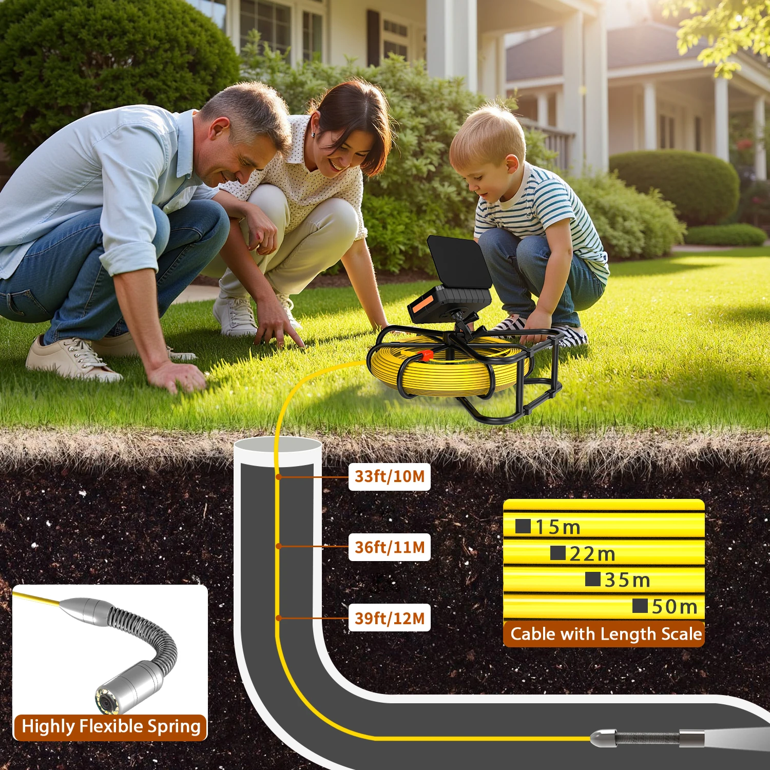 10200mAh Sewer Camera DVR 32GB&Meter Counter 1080P IP68 Pipe Camera With 23mm HD Lens Drain Camera 5inch Monitor 10m/20m/30m/40m/50M Optional