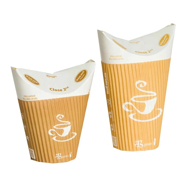 Biodegradable Eco Friendly Butterfly Paper Cup Easy to Use  Fries Paper Cups with Integrated Folding Lid for Cold Hot Drinks