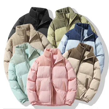 Couples new cotton-padded men's corduroy splicing stand-up collar cotton-padded jacket loose large size down jacket casual coat