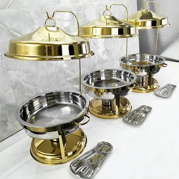 Economy Stainless Steel Luxury Hot Pot Modern round Buffet Food Warmer Restaurant Catering Chafing Dish Food Pan Storage Serving