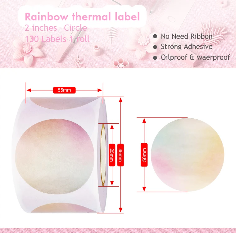 Rainbow Circle Labels Sticker Roll 2inch Compatible Thermal Printer Waterproof Alcohol-resistance Direct Thermal Label