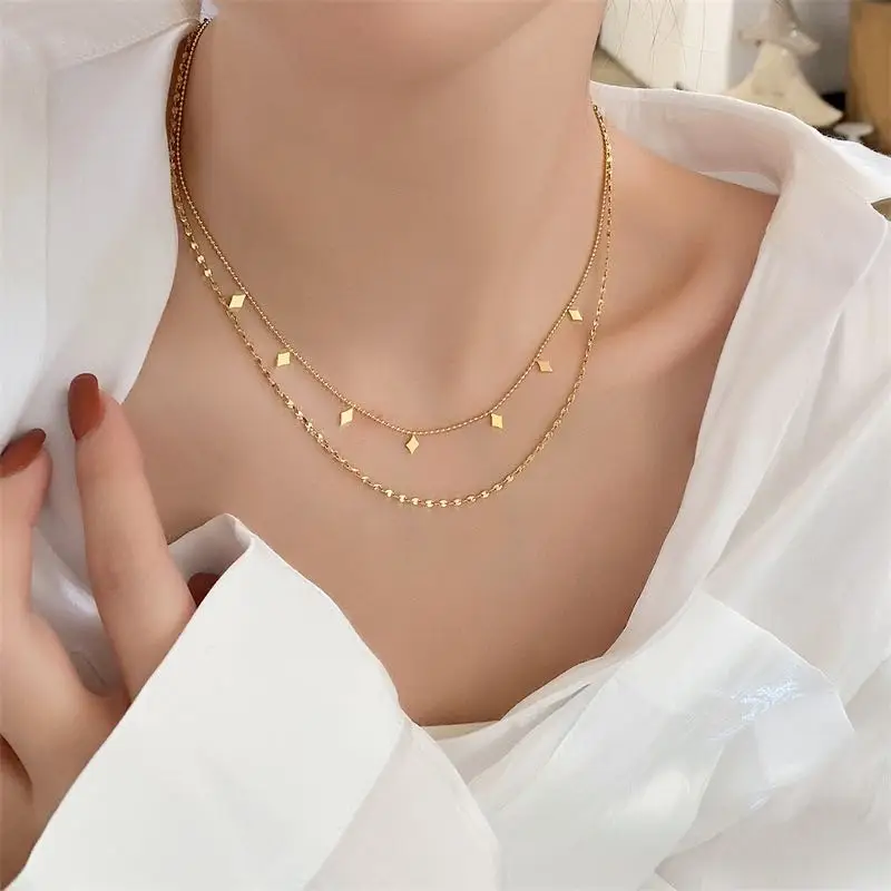 Double Layer Gold Chain Designs For Ladies Stainless Steel Double