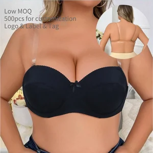 Customized Logo Women's Plus Size Push Bras Comfortable Thin Breathable Soft Supportive Underwire Bra Transparent Straps Bra