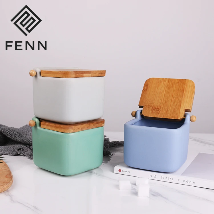 FENN popular wholesale tea canisters / ceramic jar canister with bamboo lid for home and kitchen