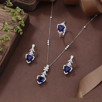 Blossom CS Jewelry Wholesale Custom Gemstone 3A Zirconia Quality Silver Design 3 Piece Jewelry Sets For Women