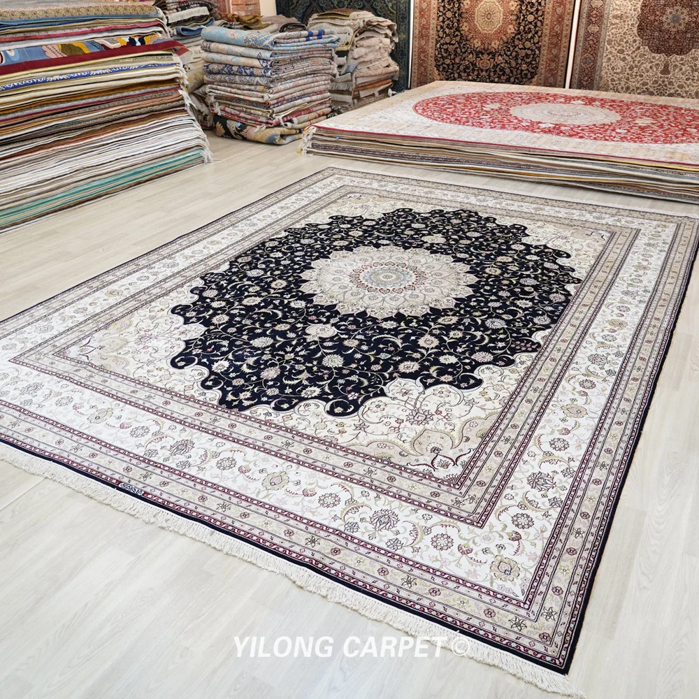 YILONG CARPET 9'x12' Handmade Oriental Persian Silk Rug Tabriz Floral Design Living Room Carpet 
