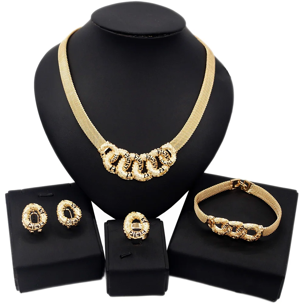Yulaili Wholesale 24K Brazil Gold Jewelry Set Long Chain Golden Bridal  Necklace Earrings Bangle Ring Jewelry Set Accessory - AliExpress