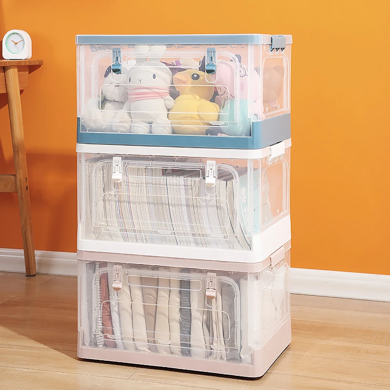 Durable Transparent Stackable Storage Case Clear Foldable Storage Box With Front Open Door Plastic Folding Storage Box